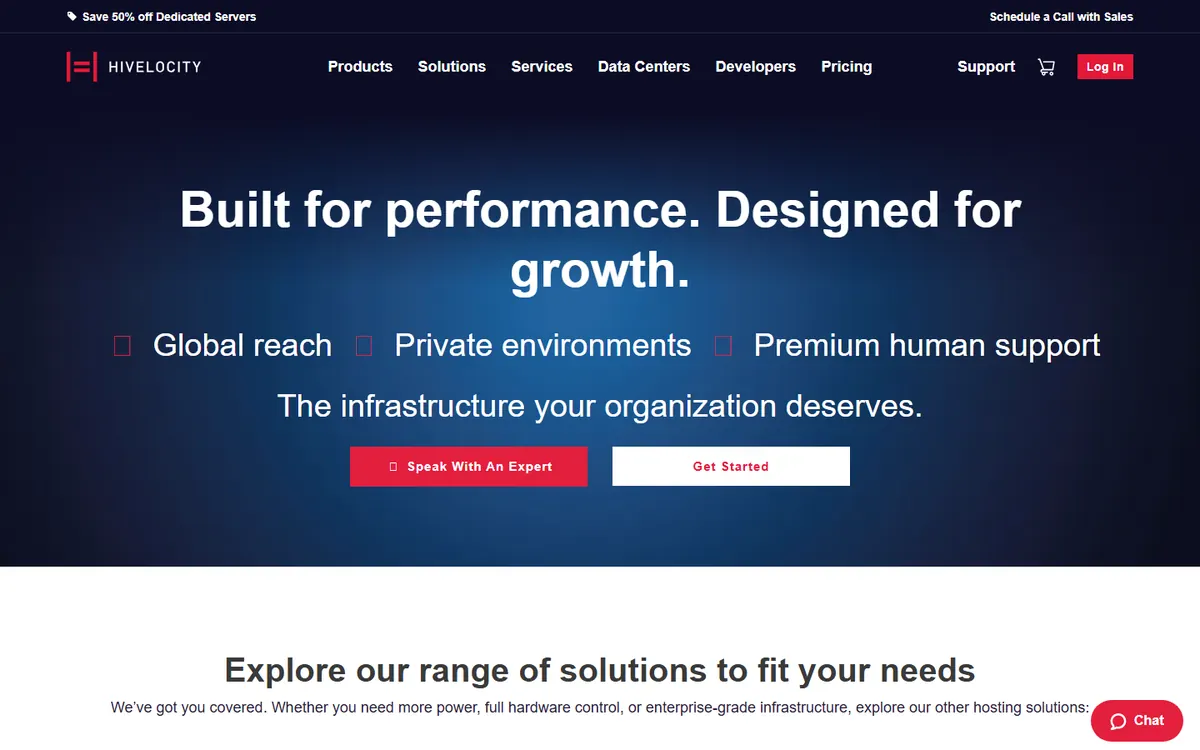 Homepage screenshot of Hivelocity