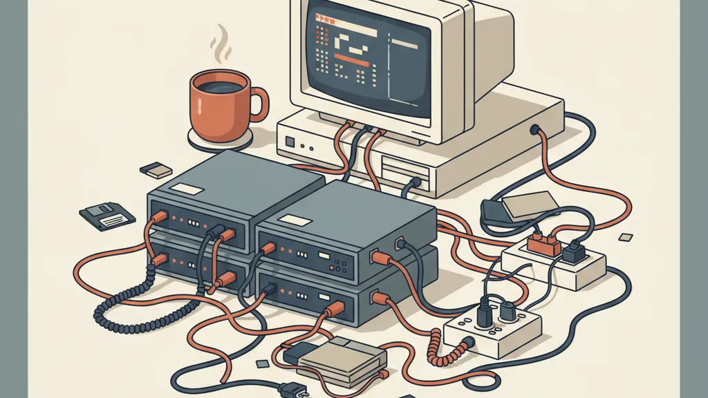 A hobbyist home computer set up as a bulletin board server with phone lines