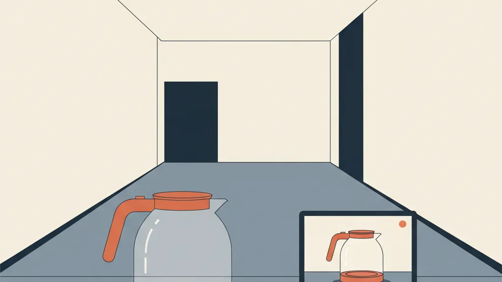 An empty coffee pot beside a small live-feed screen showing the same pot