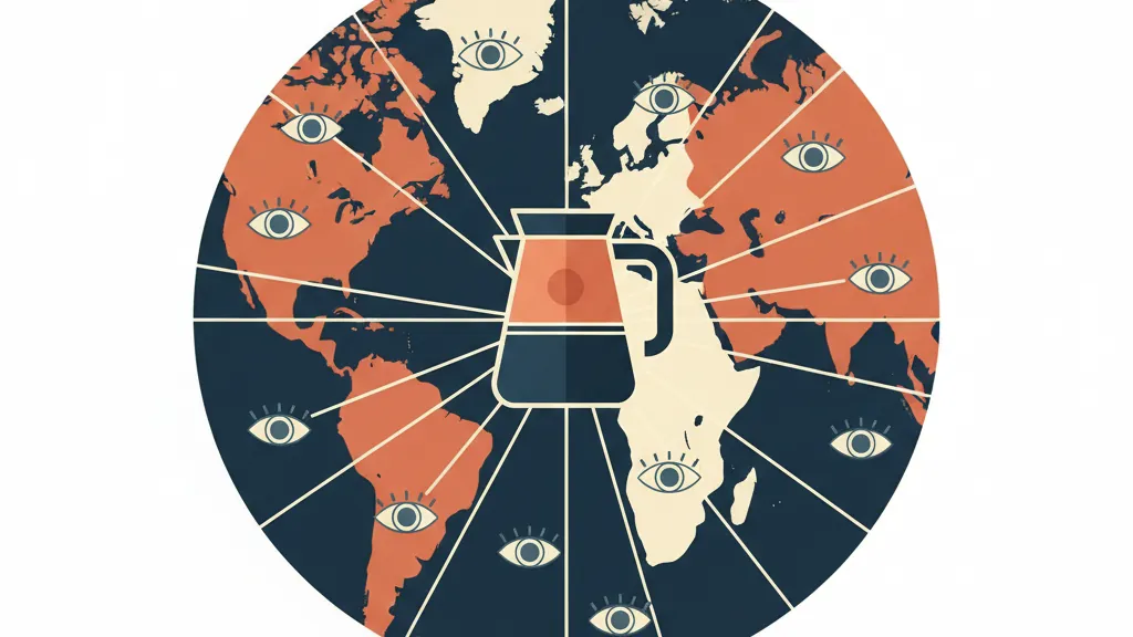 A coffee pot at the centre of a globe with viewers around the world watching