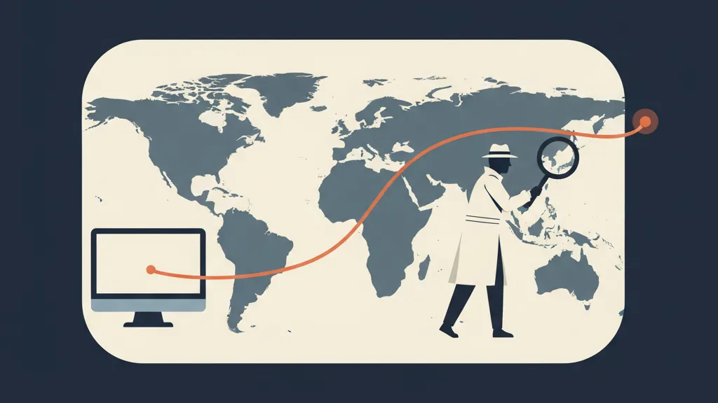 A glowing thread connecting a computer to a distant point across a world map