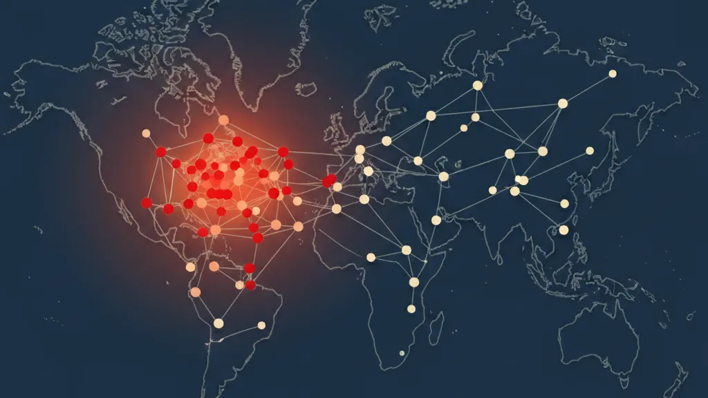 A sparse 1980s network map with a tenth of the machines overwhelmed in red