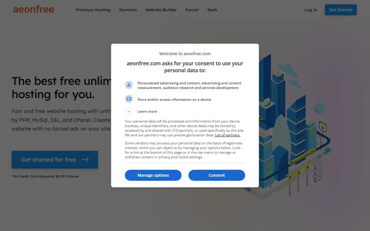 AeonFree homepage
