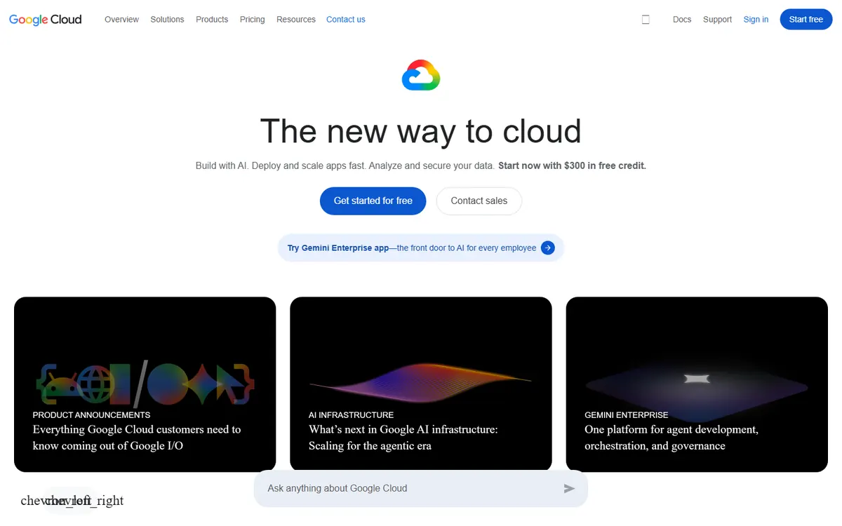 Homepage screenshot of Google Cloud Platform