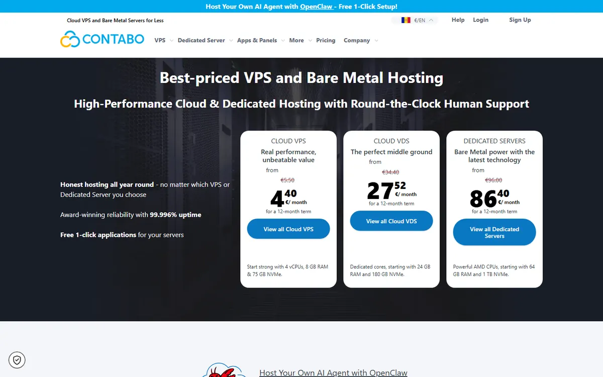 Homepage screenshot of Contabo