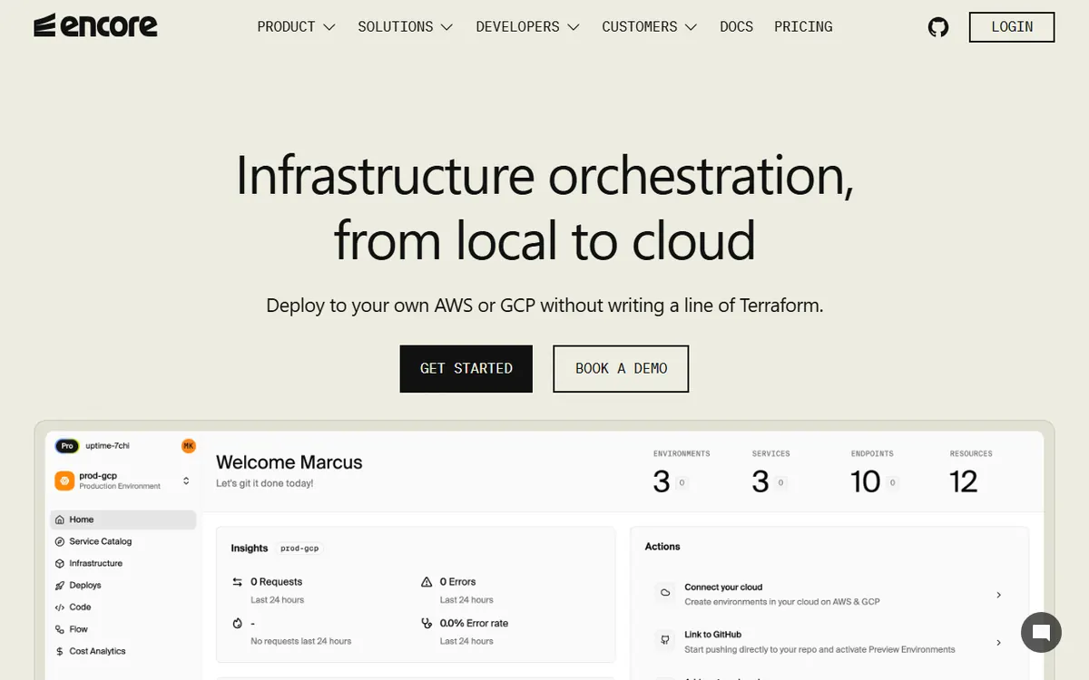 Encore Cloud homepage