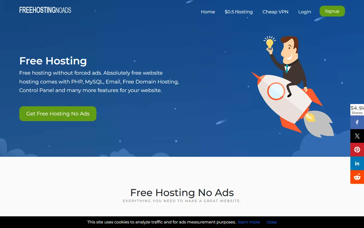 FreeHostingNoAds homepage