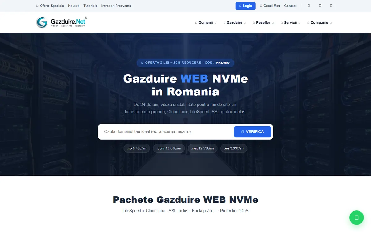 Homepage screenshot of Gazduire.Net