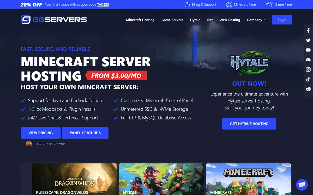 Homepage screenshot of GGServers