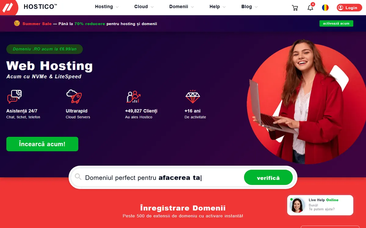 Homepage screenshot of Hostico