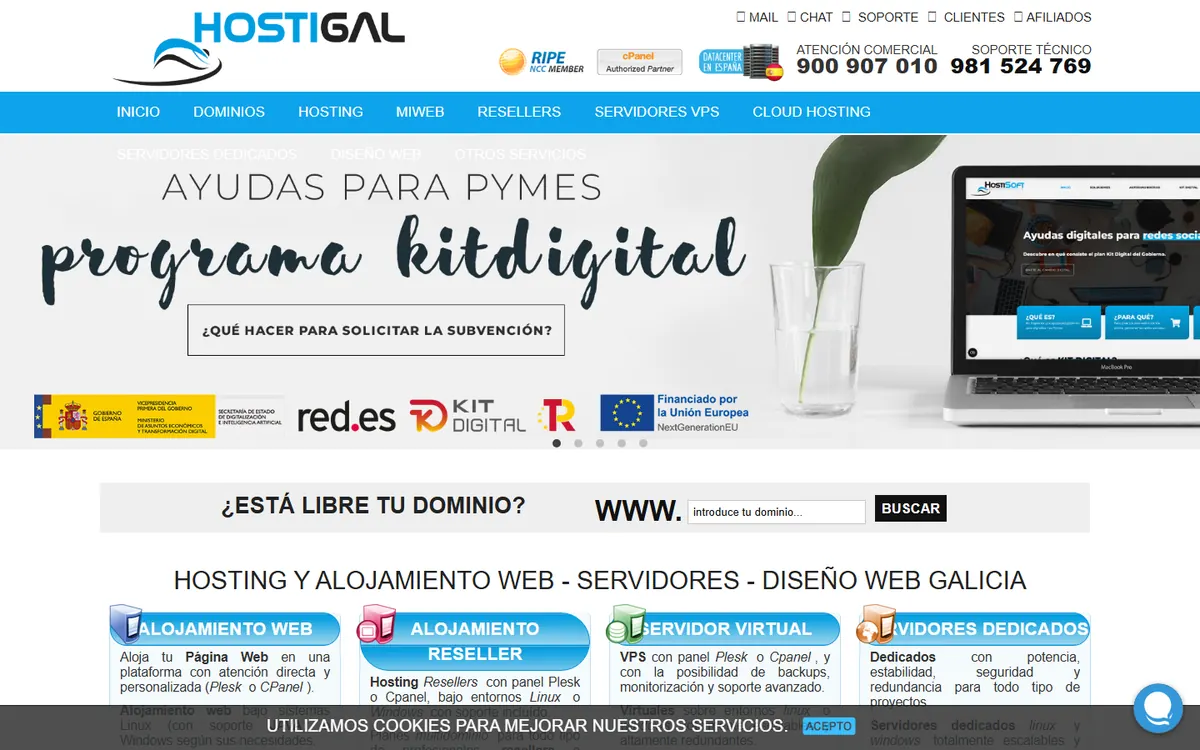 Homepage screenshot of Hostigal