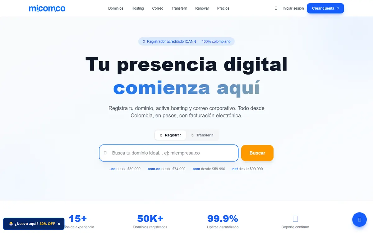 Homepage screenshot of MI.COM.CO
