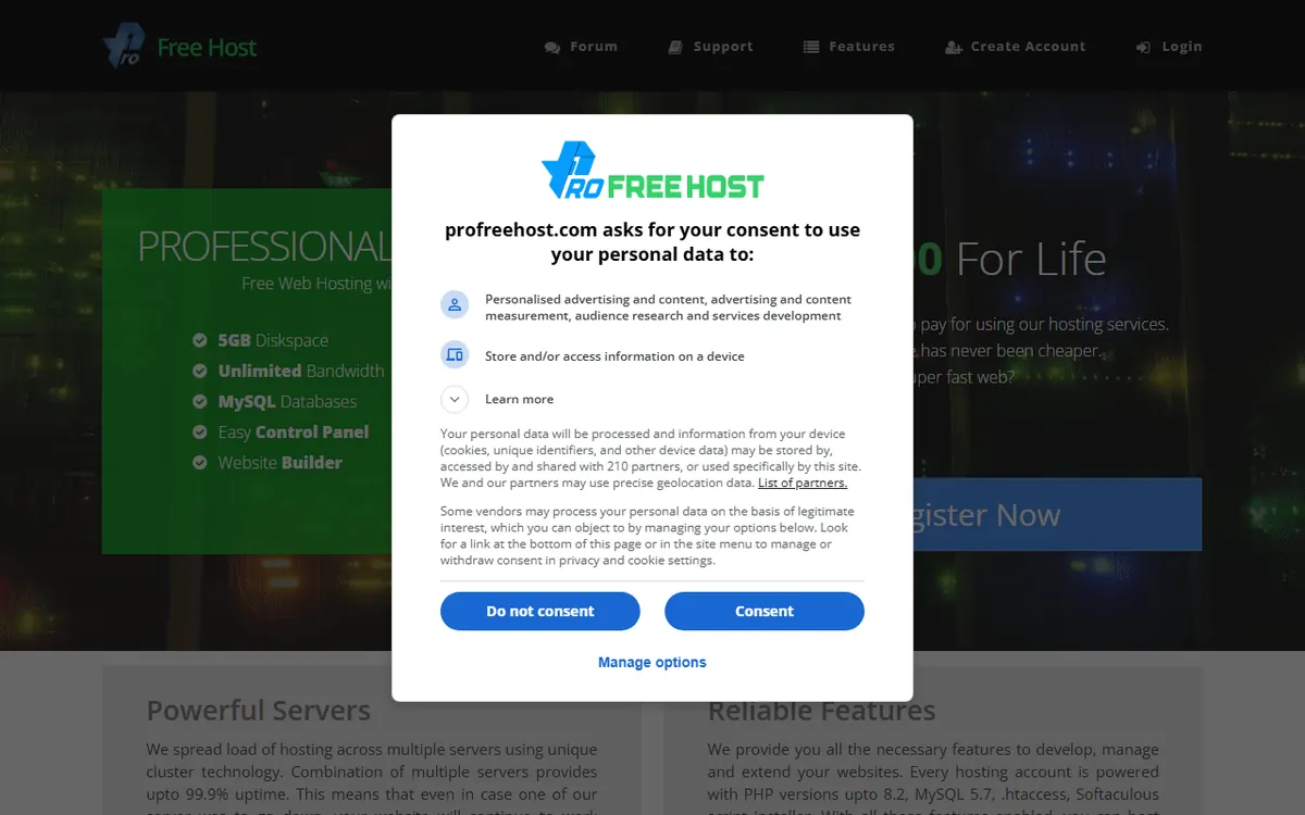 ProFreeHost homepage