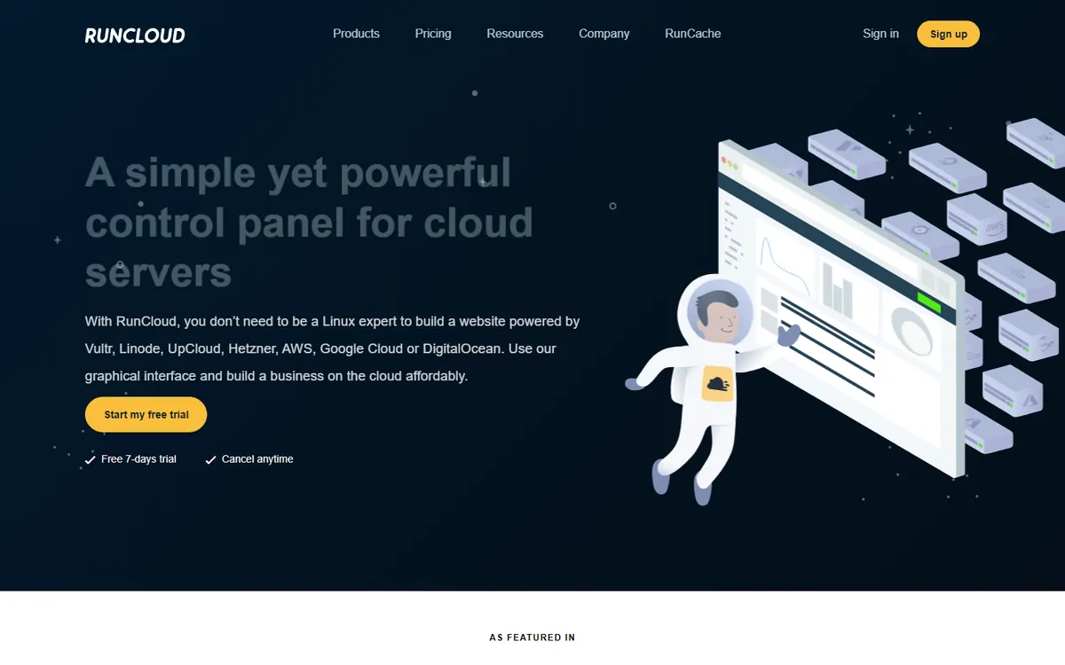 Homepage screenshot of RunCloud