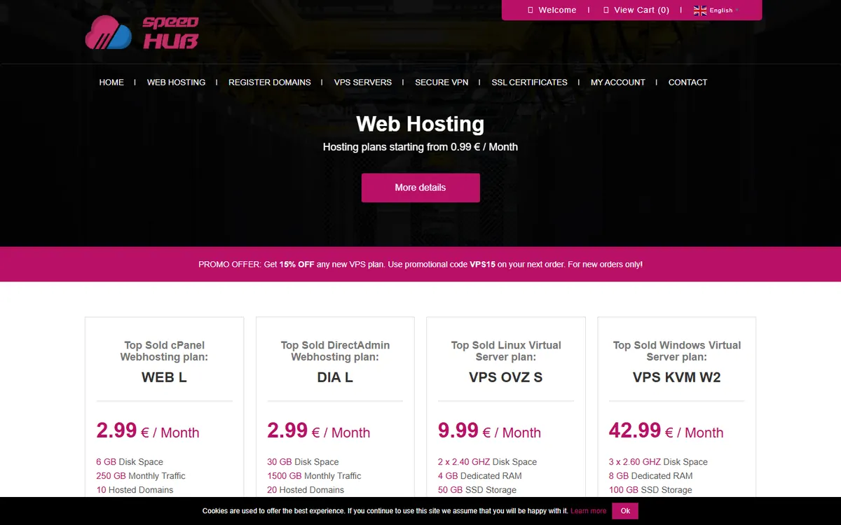 Homepage screenshot of Speed Hub.eu