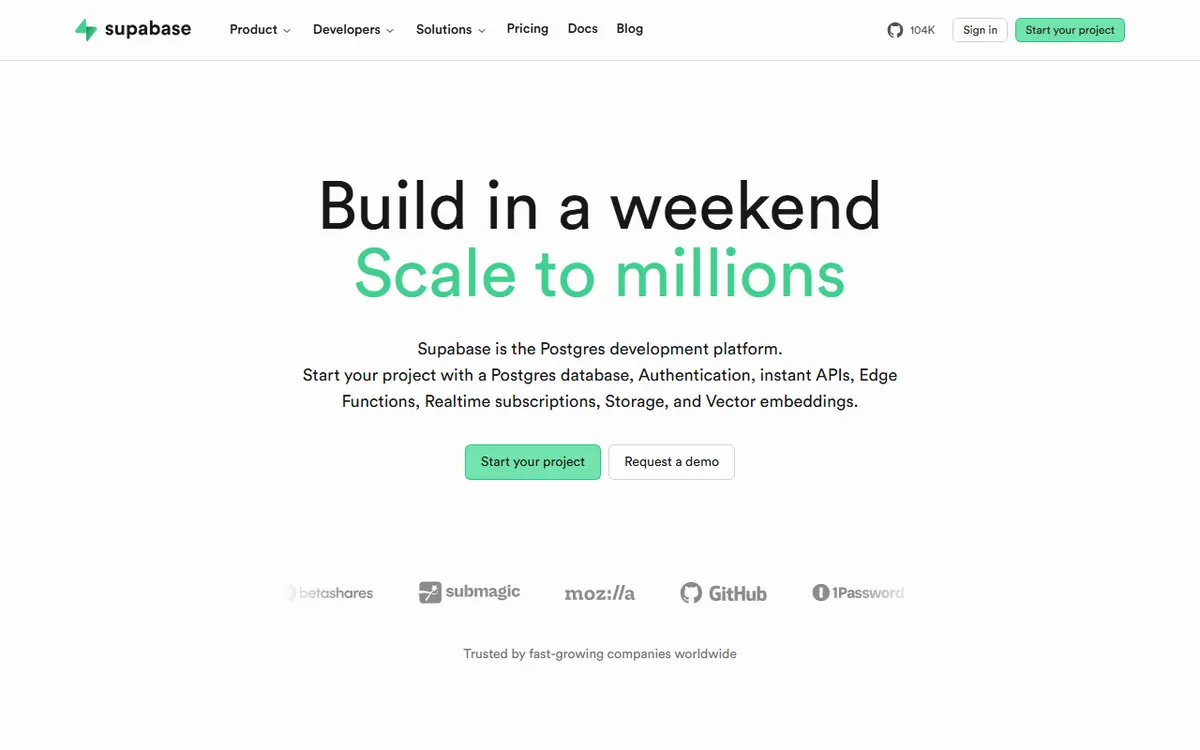 Supabase homepage