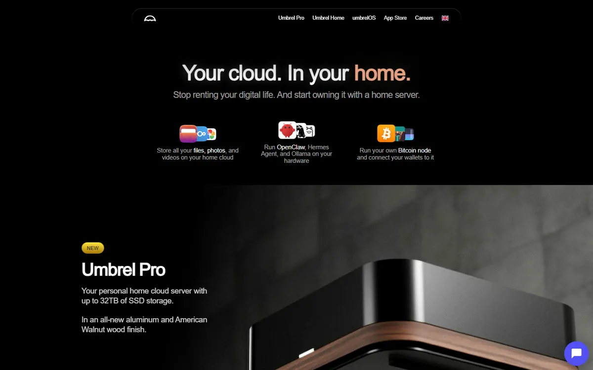 Homepage screenshot of Umbrel