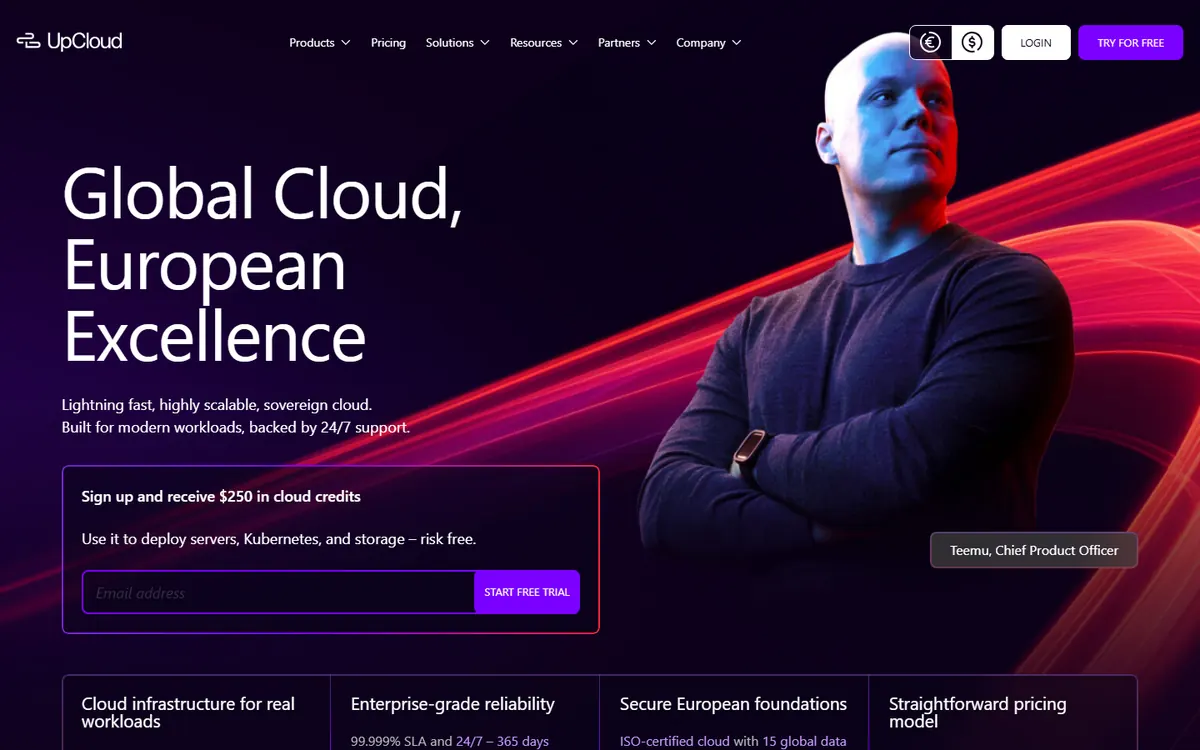 Homepage screenshot of UpCloud