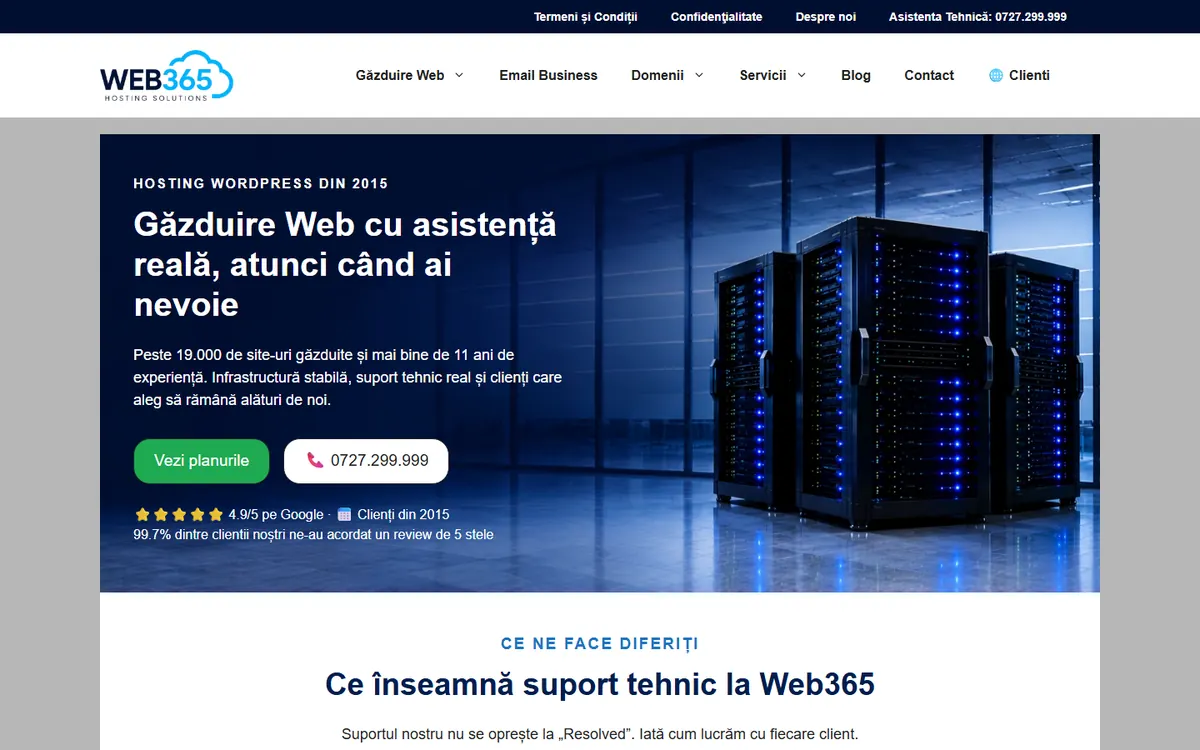 Homepage screenshot of web365.ro