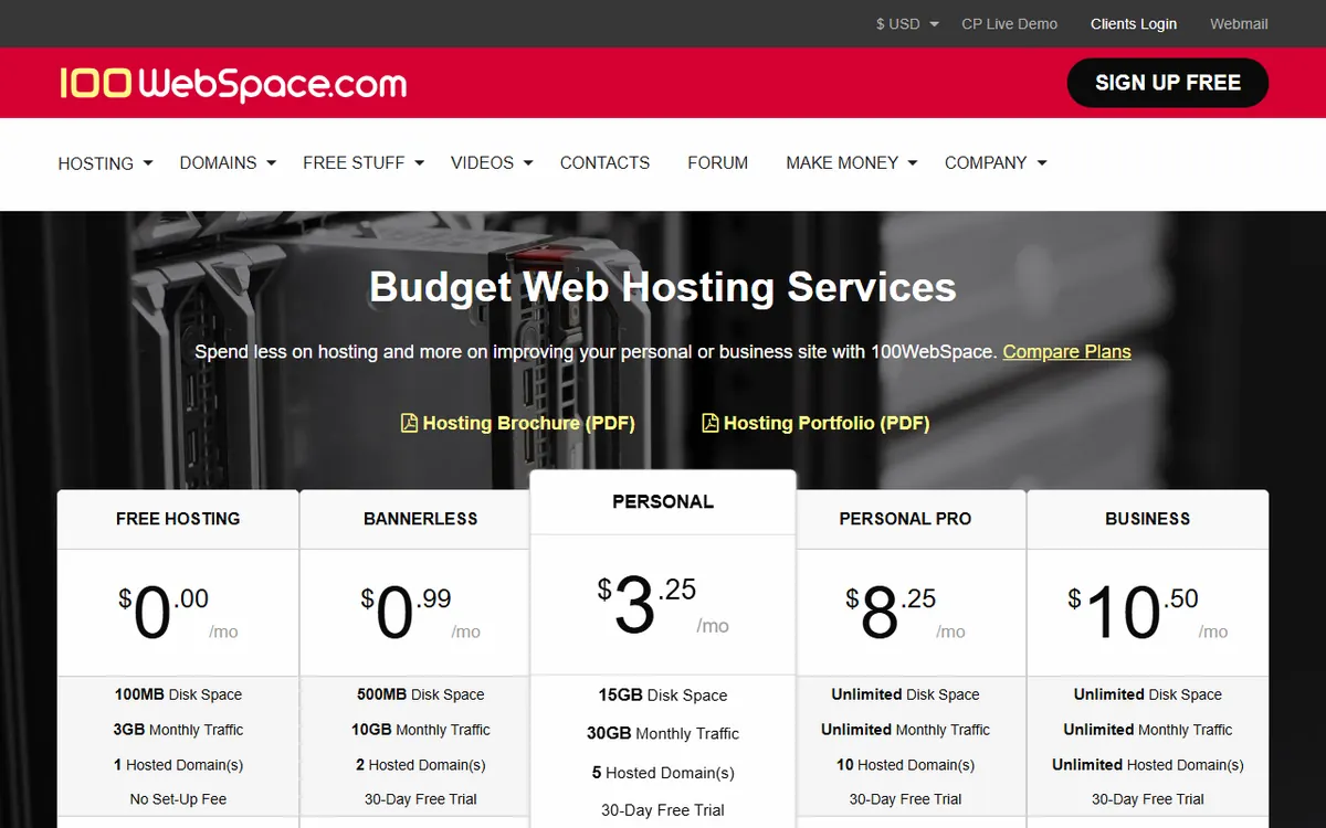 100WebSpace homepage