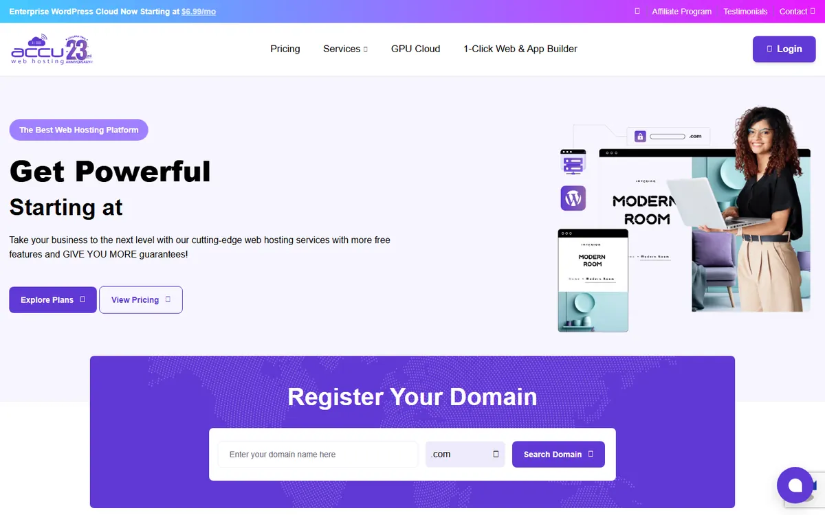 Homepage screenshot of AccuWeb Hosting