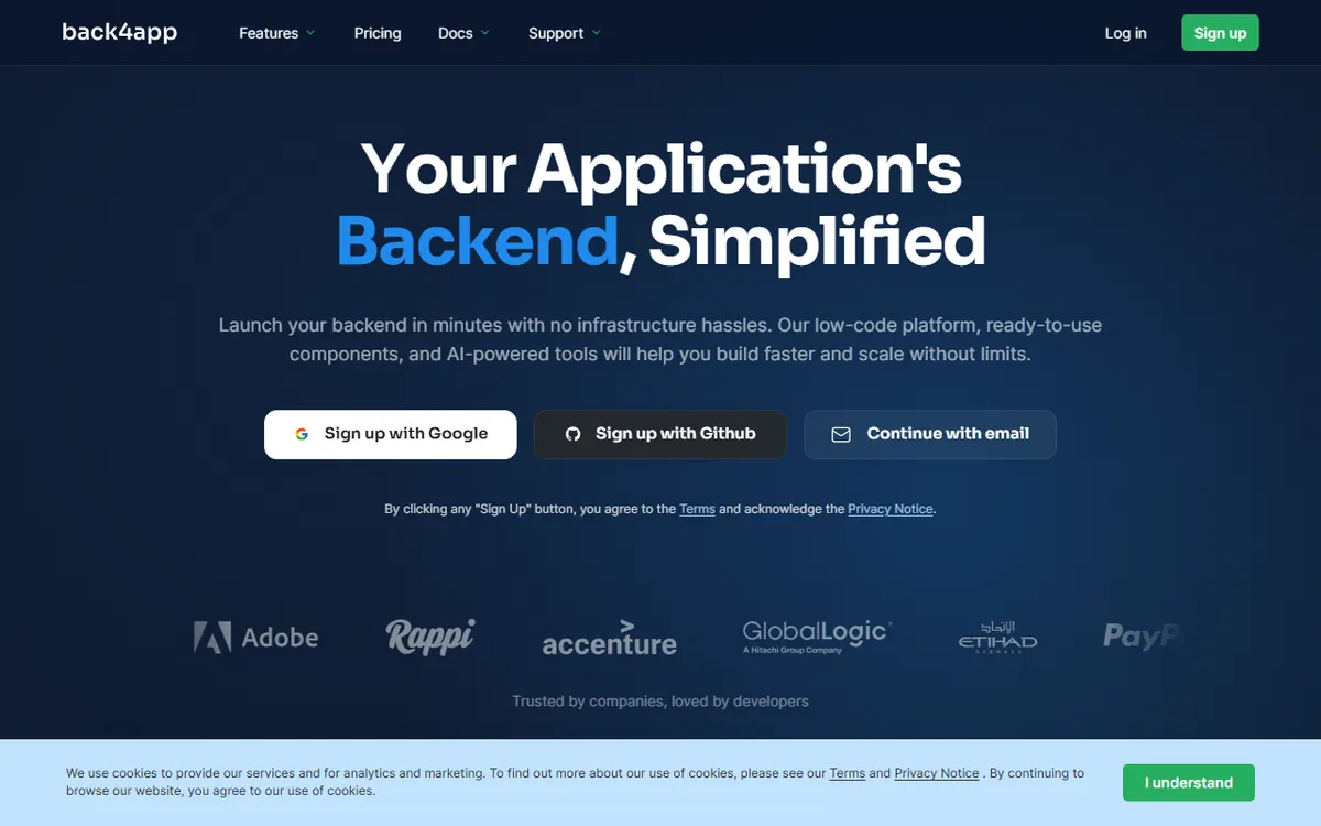 Back4App homepage