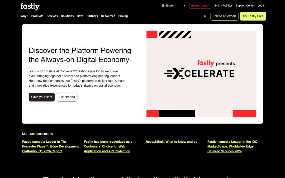 Homepage screenshot of Fastly