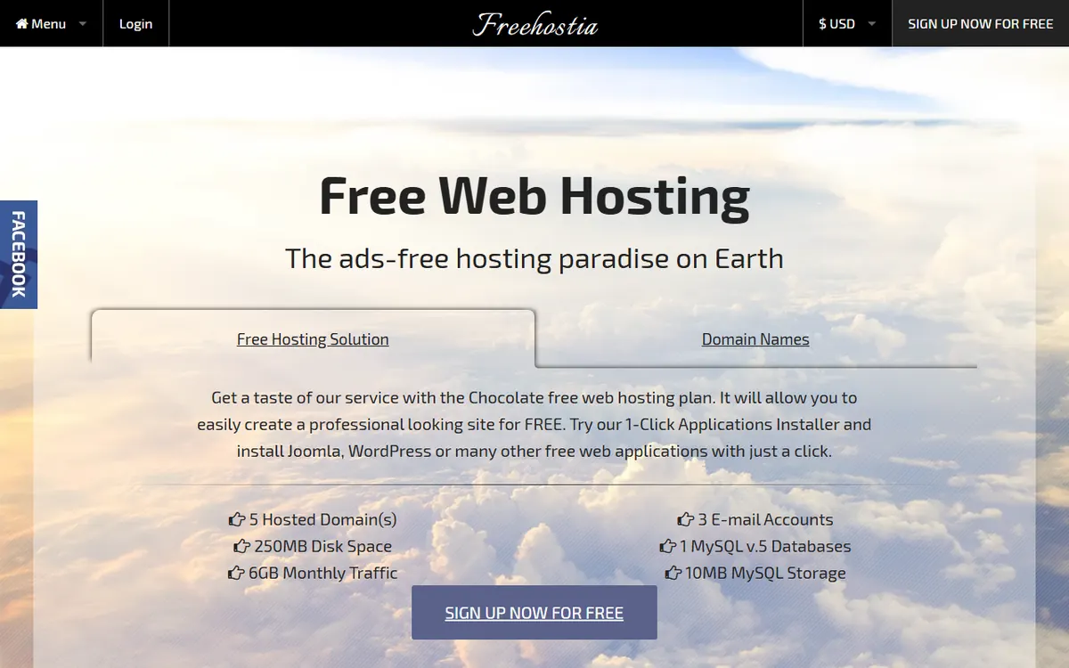 Freehostia homepage