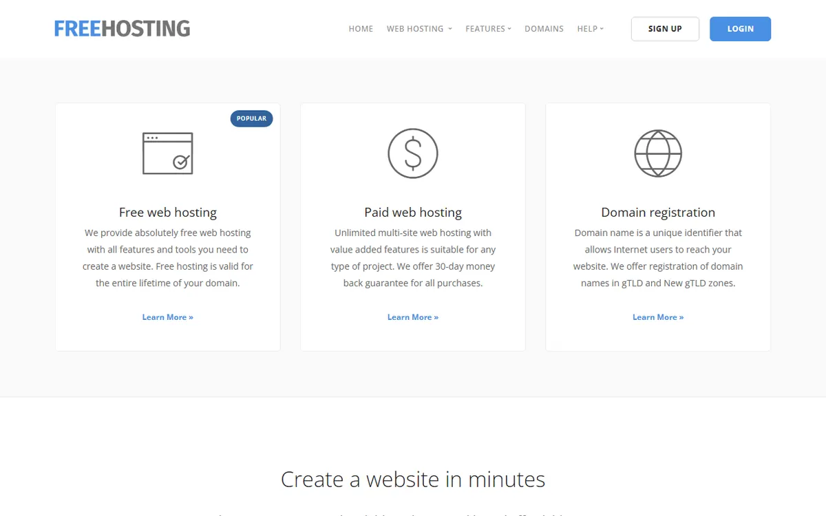 FreeHosting homepage