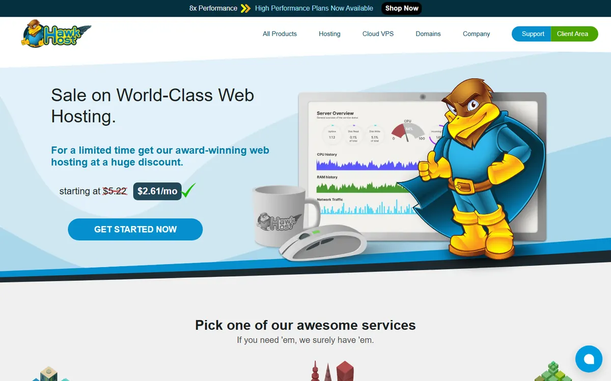 Homepage screenshot of Hawk Host