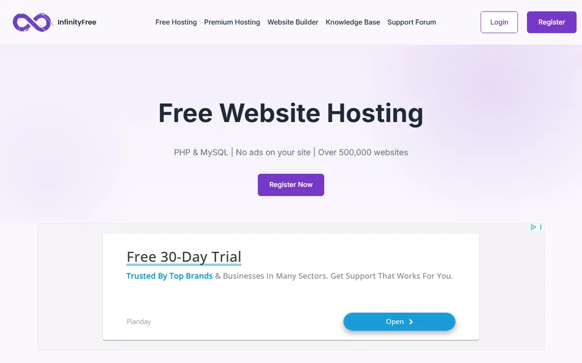InfinityFree homepage