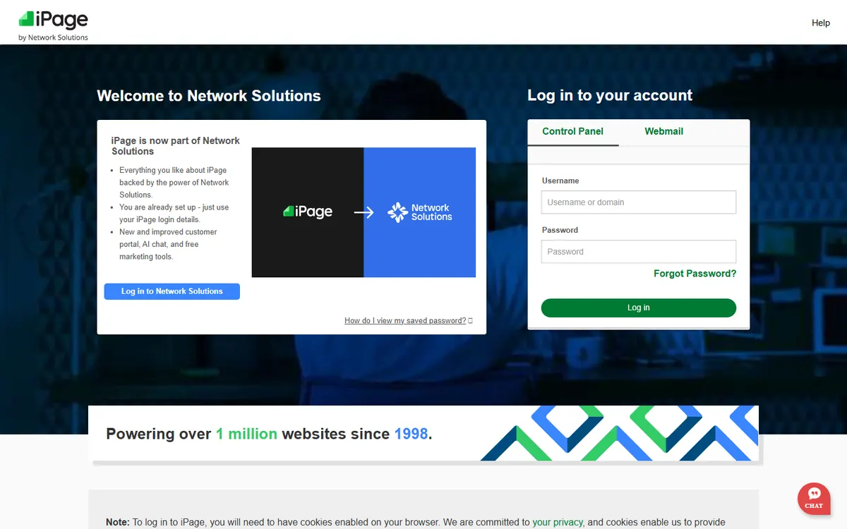 Homepage screenshot of iPage