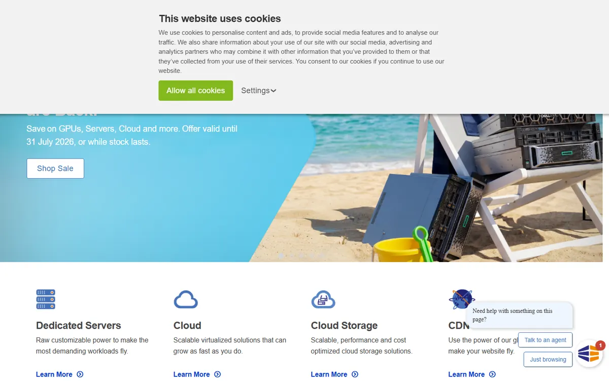 Homepage screenshot of Leaseweb