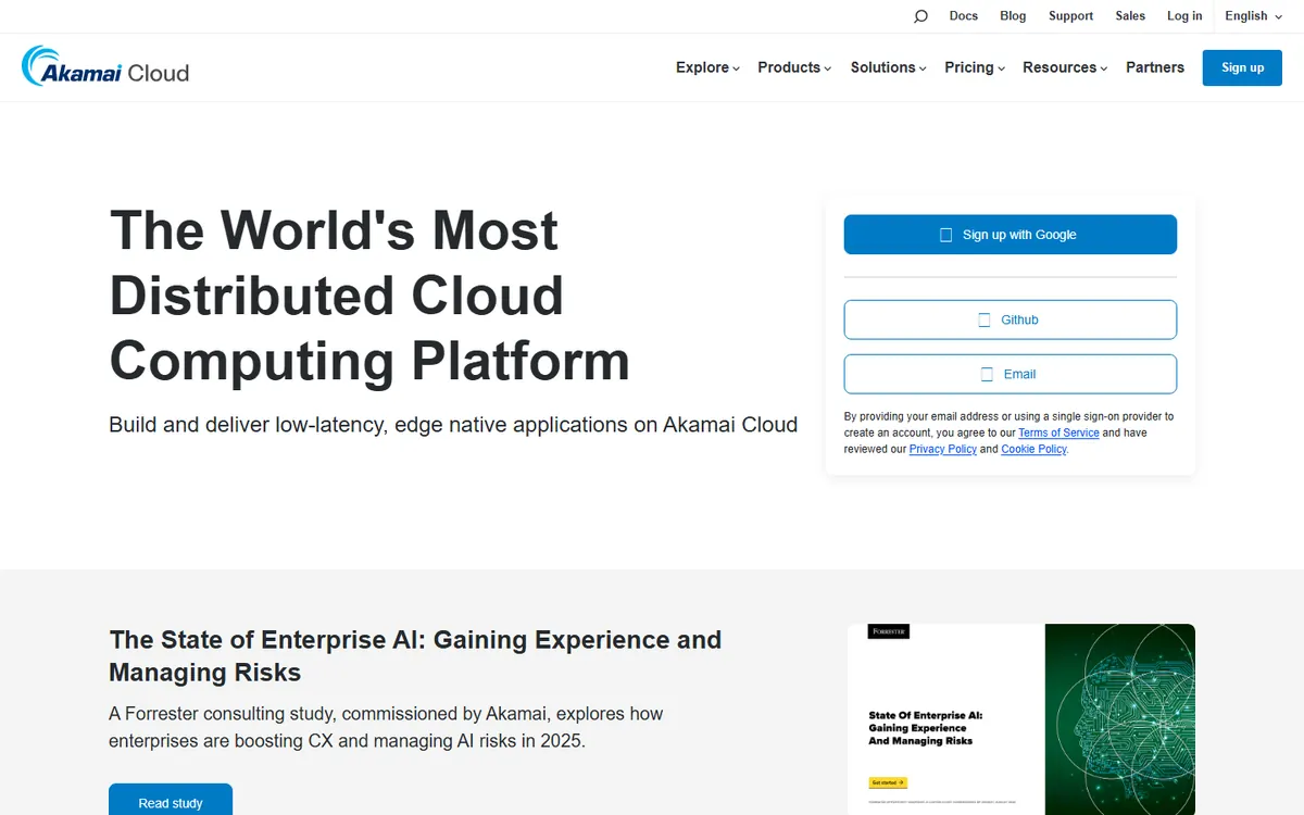 Homepage screenshot of Linode (Akamai)