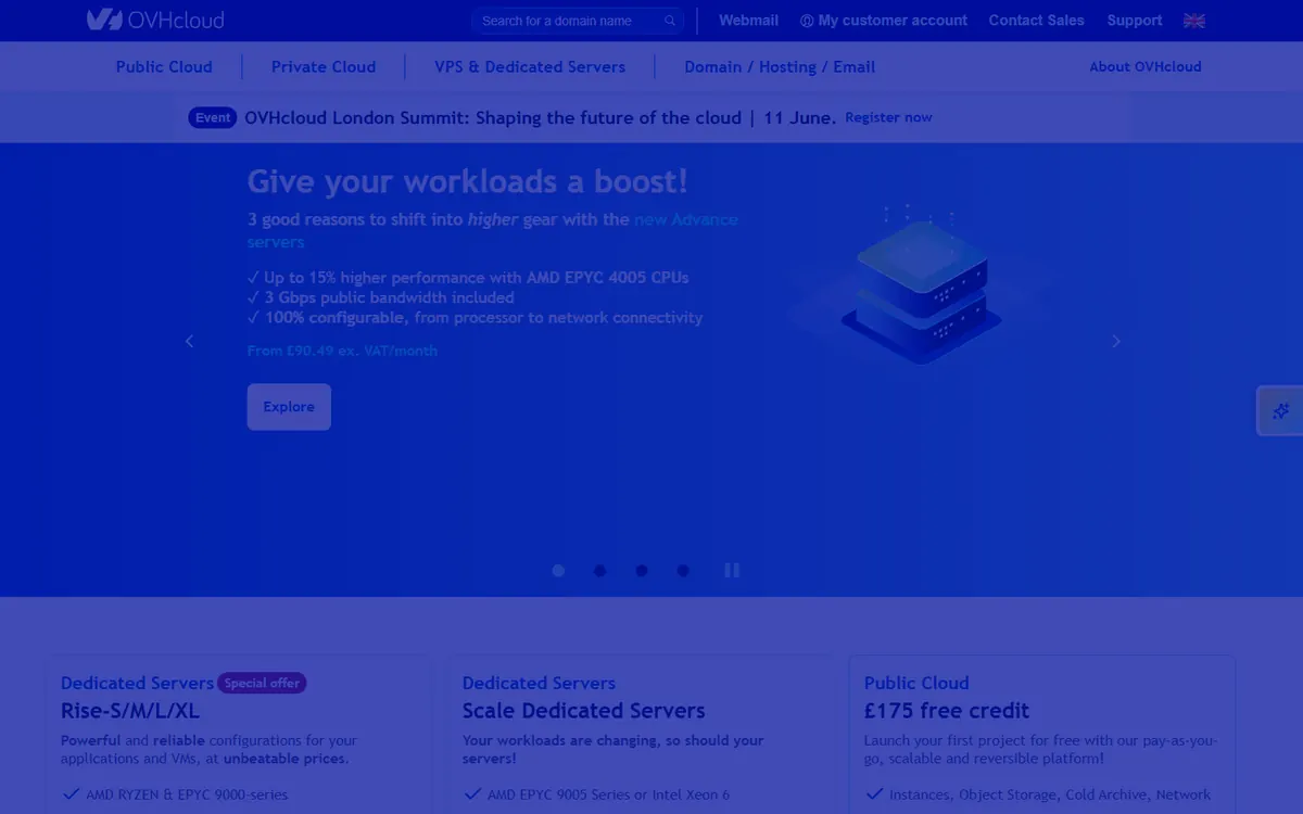 Homepage screenshot of OVHcloud