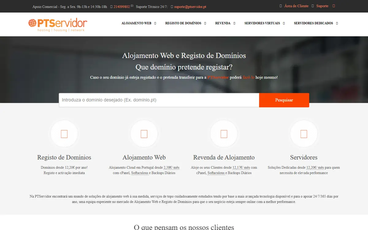 Homepage screenshot of PTServidor