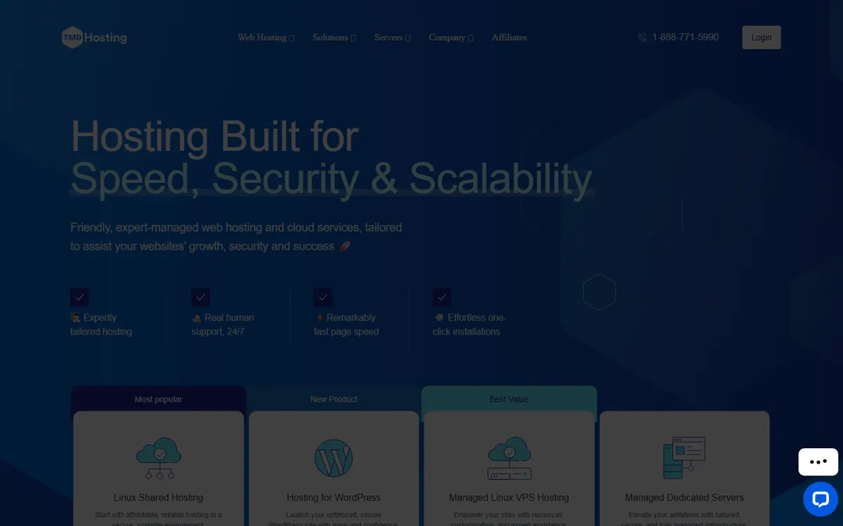 Homepage screenshot of TMDHosting