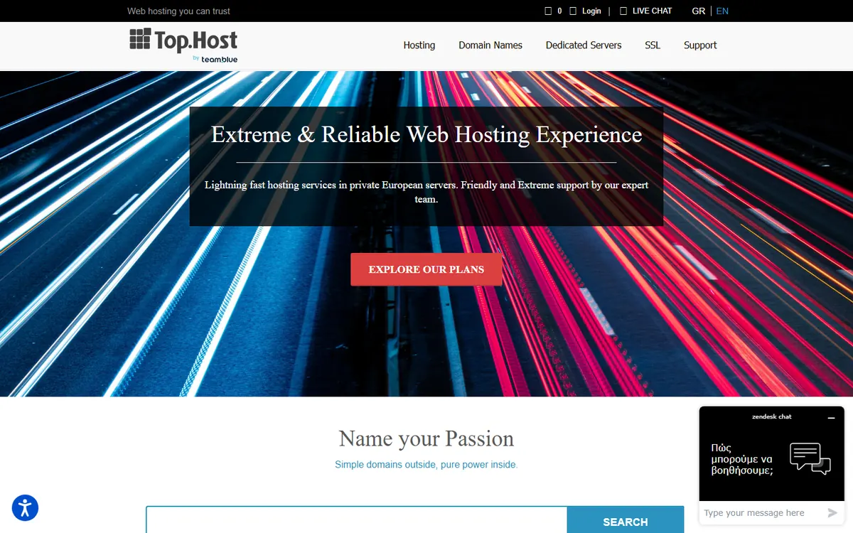 Homepage screenshot of TopHost