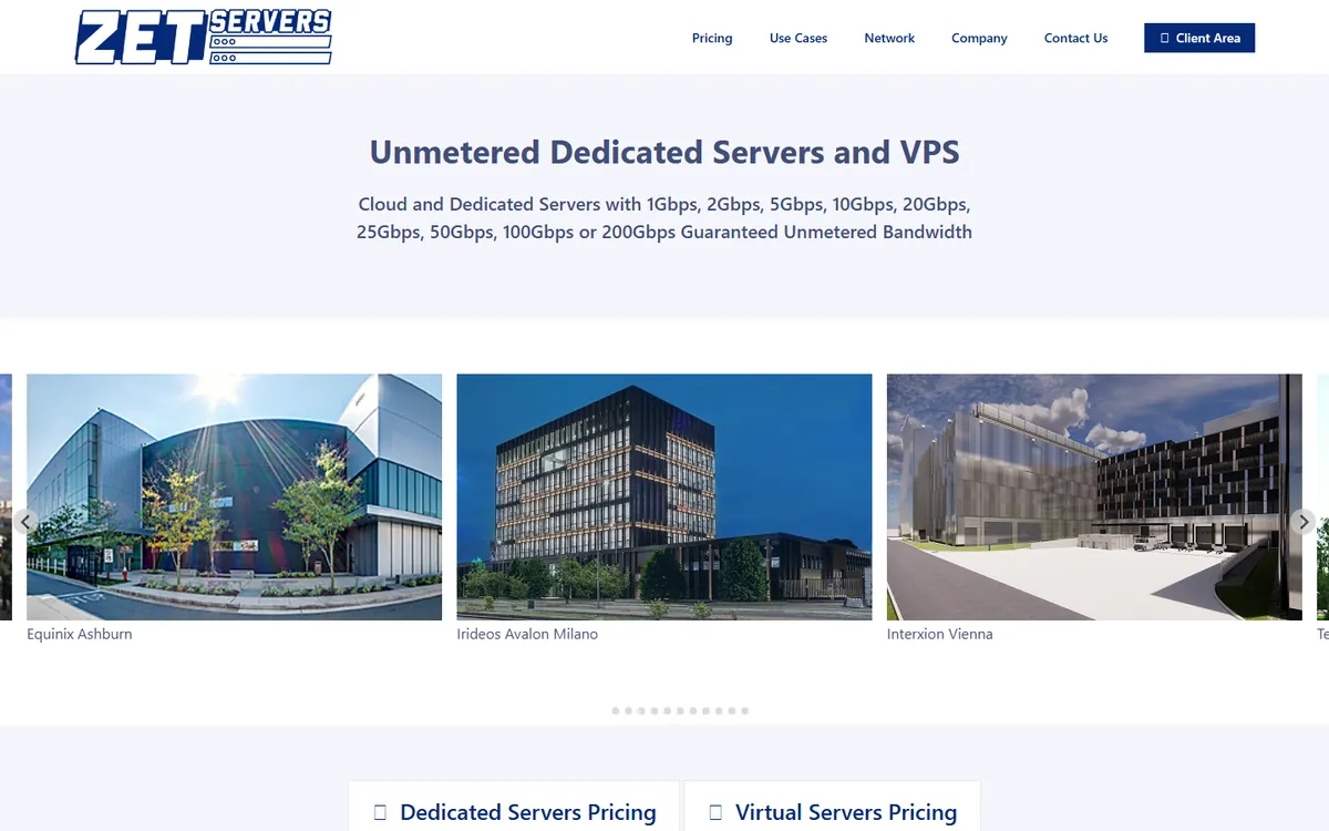 Homepage screenshot of ZetServers